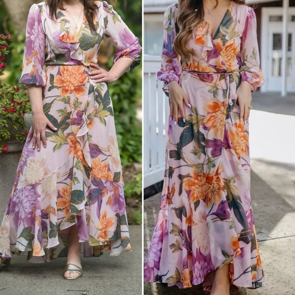 Floral Maxi Dress spring / summer vibe pretty dress pink lavender beauty - Picture 3 of 14
